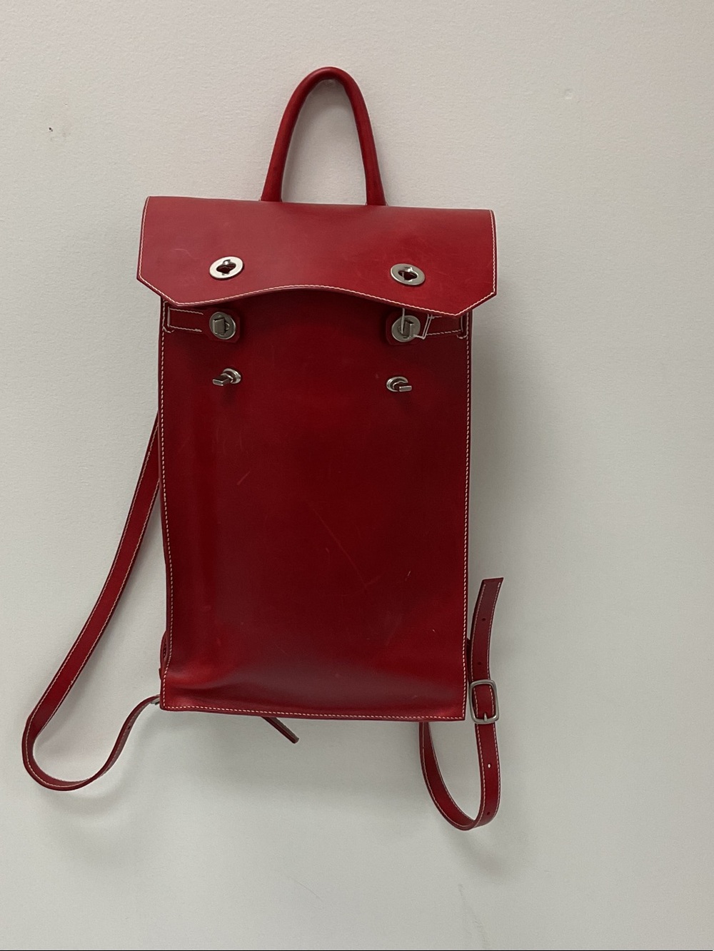 Women's Red Leather Backpack - Classic Minimal Style